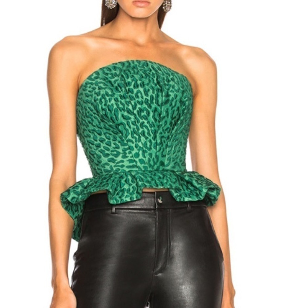 BRANDON MAXWELL Strapless Jacquard Bustier Top